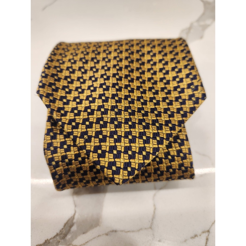 Sazzari Men's 100% Silk Neck‎ Tie Navy Blue And Gold Geomettic ~ Made in Italy